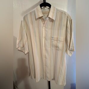 Tommy Bahama Cream and Tan Striped Button Down Shirt